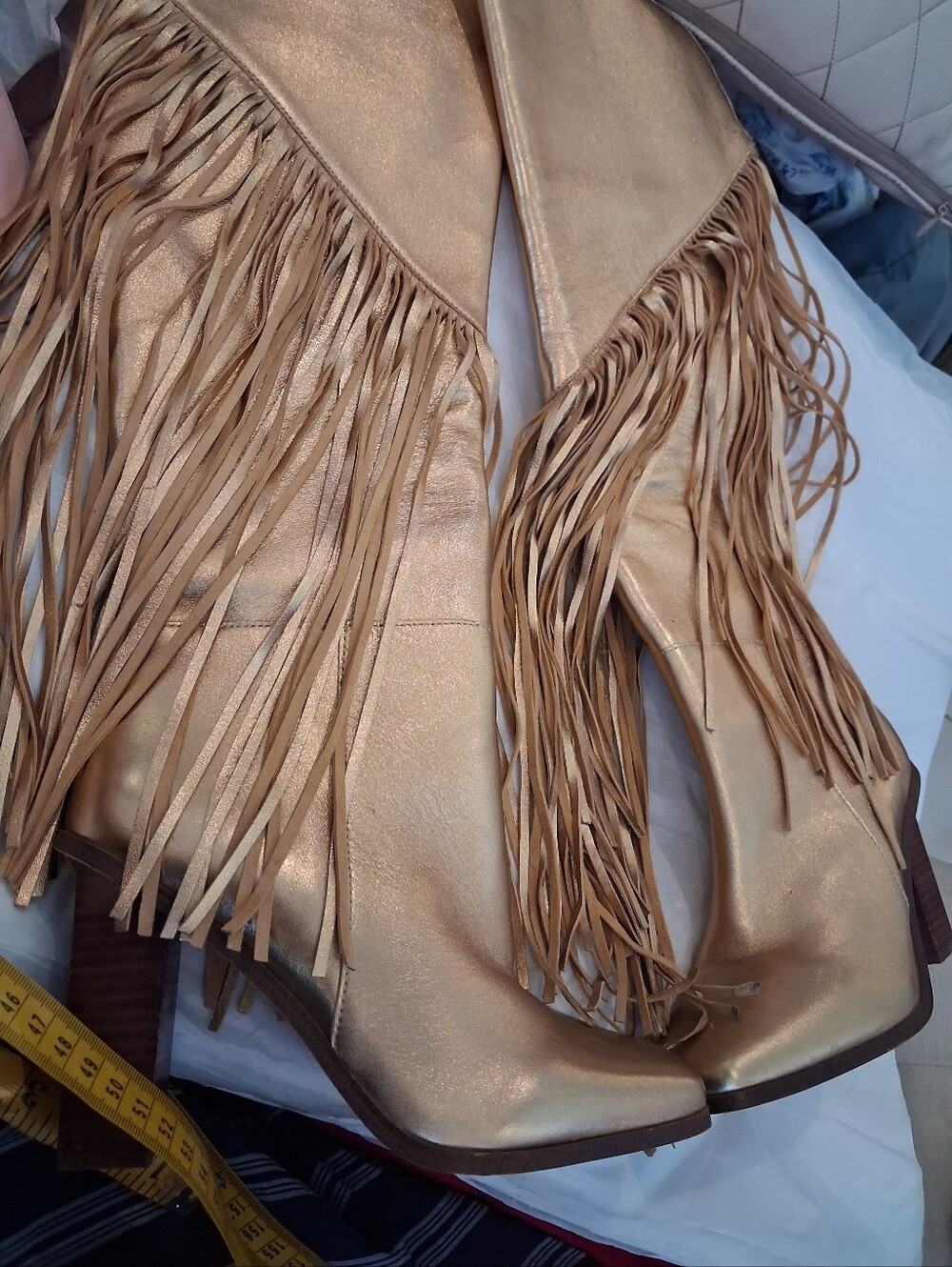 Jessica Sympson Leather Fringed Metallic Tan Women’s Boots, Size 7, 7.5